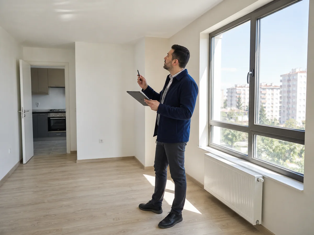 Kiralamaya hazırlanacak dairenin kondisyonunu kontrol eden gayrimenkul danışmanı